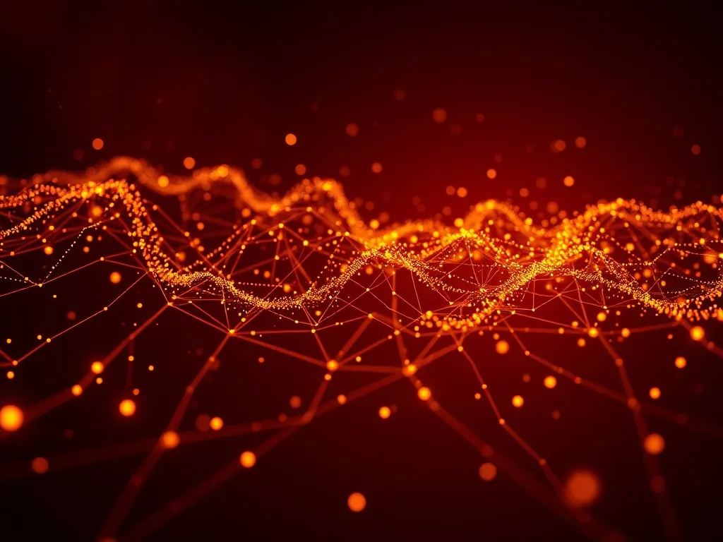 High-tech digital data visualization with golden sparks and
