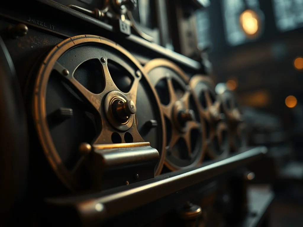 A dark, moody cinematic close-up of an old stock exchange ti