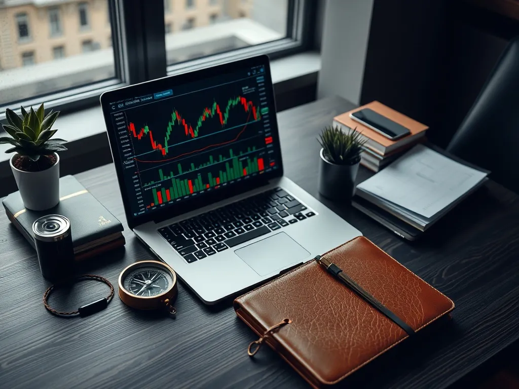 A professional high-angle shot of a clean, modern financial
