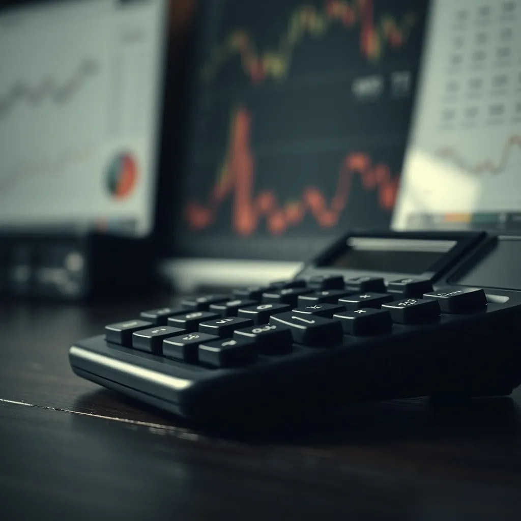 Close up of a professional financial calculator on a dark wo