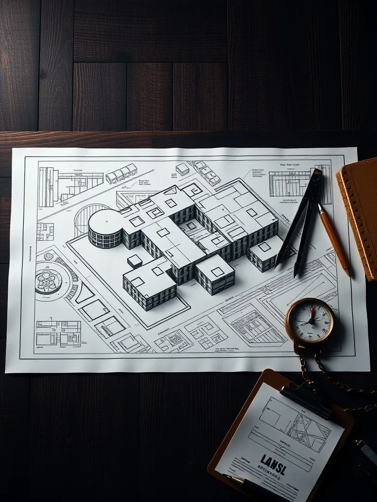 A professional architectural blueprint of a modern building