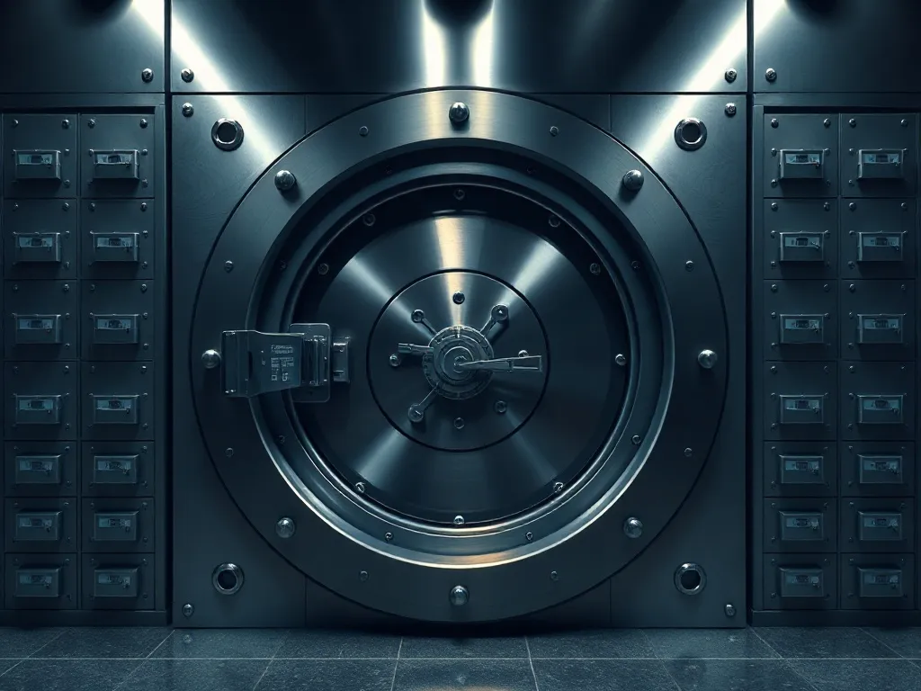 High-security bank vault door, heavy steel, modern design, p